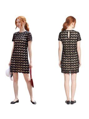 Kate Spade Black Virginia Scalloped Crochet Lace Shift Mini Dress 00 Wedding